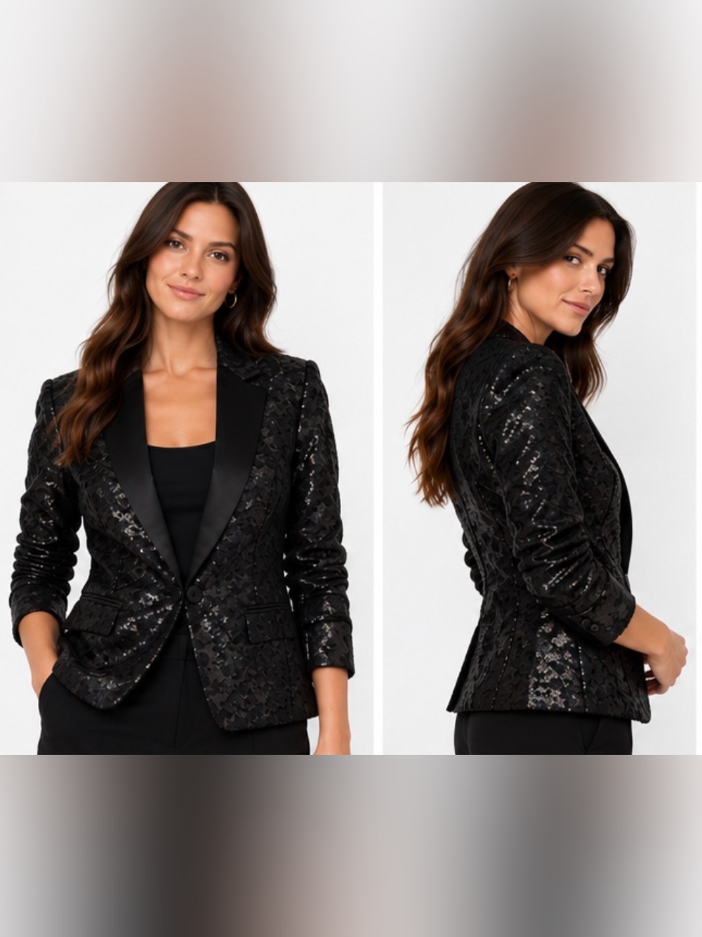 Banana Republic Black Charcoal Sequin Blazer Jacket Women’s Size 8